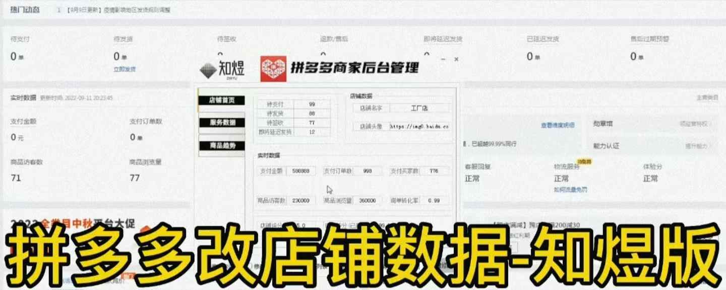 拼多多后台修改器软件下载最新版，一键修改店铺评分、成交金额、服务数据曲线图等